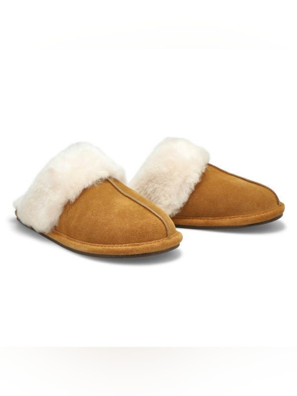 NWT Softmoc 100% Shipskin Shearling-Lined Slip-On Slippers in Tan & Cream 7